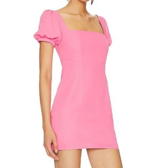More To Come Dresses & Skirts - More to come size large REVOLVE Bright Pink Mini Dress Barbie square short sleev